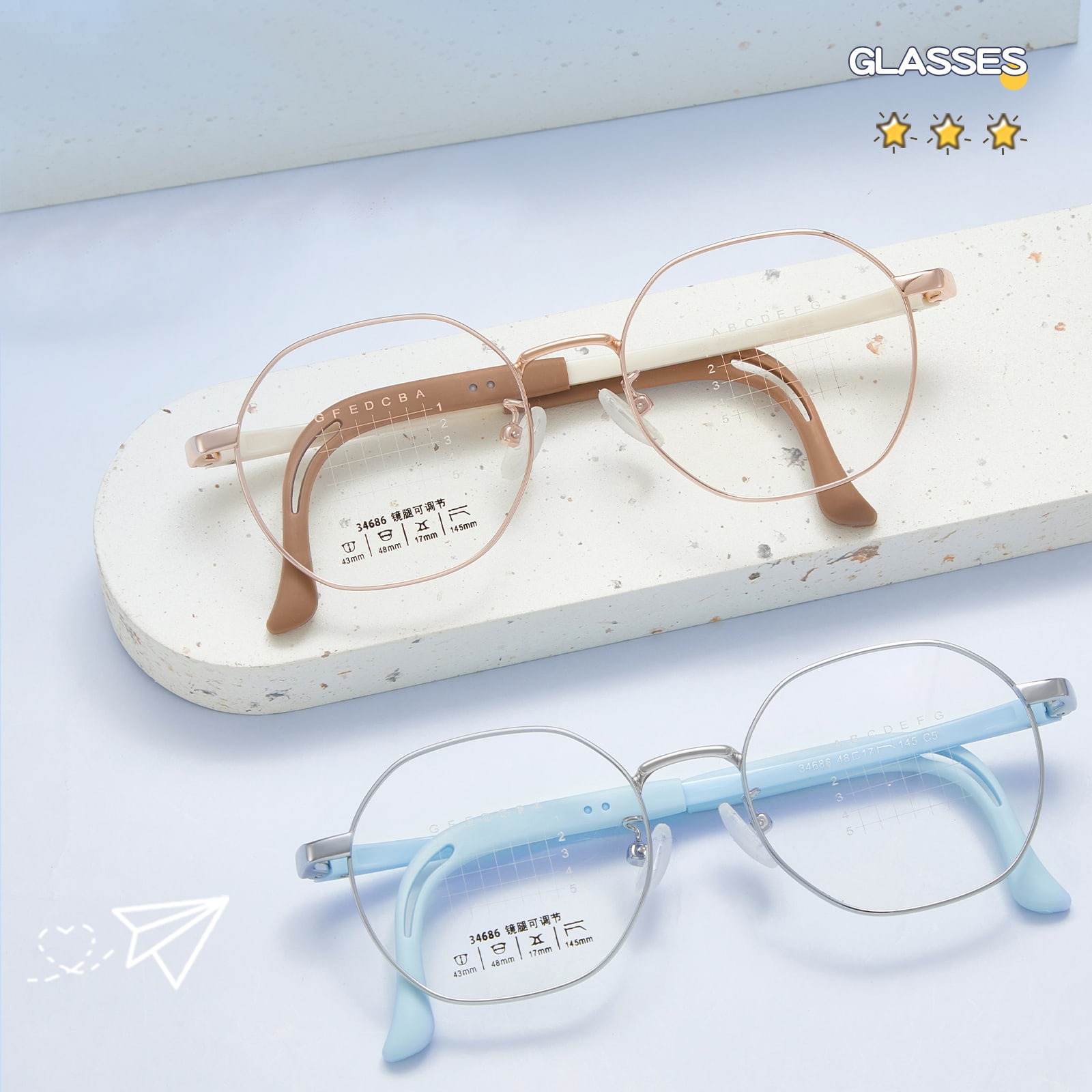 34686 청소년 다각형 합금 안경